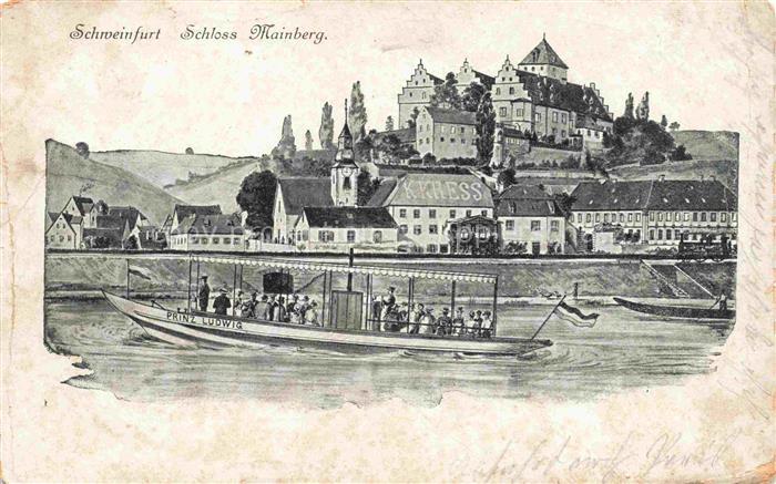 SCHWEINFURT Main Schloss Mainberg Fahrgastschiff Prinz Ludwig Kuenstlerkarte Fel