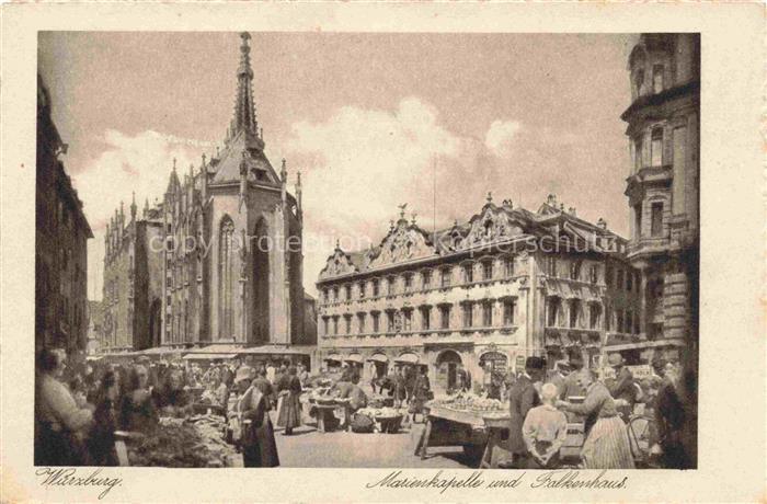 WueRZBURG Bayern Marienkapelle mit Falkenhaus Markt Kupfertiefdruck