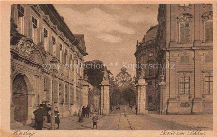 WueRZBURG Bayern Partie am Schloss Kupfertiefdruck