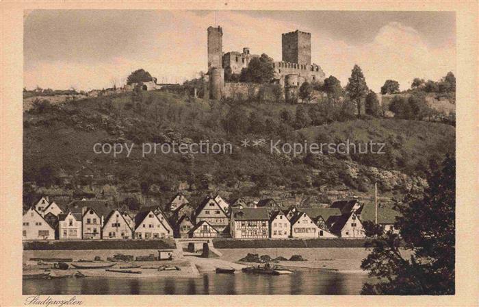 Stadtprozelten Main Blick ueber den Main zur Henneburg