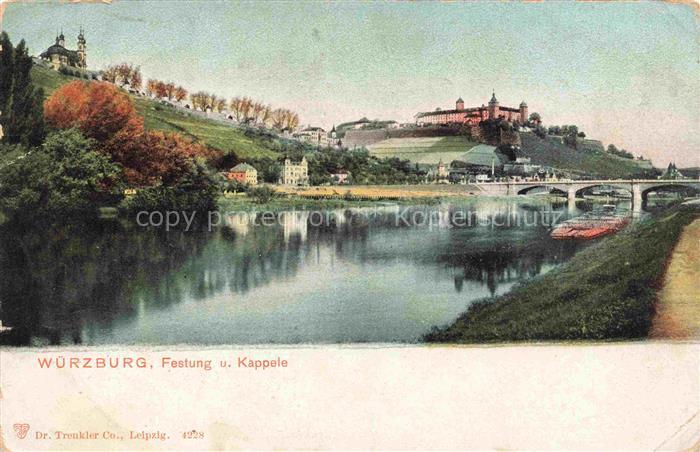 WueRZBURG Bayern Panorama Mainufer Festung Kapelle