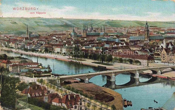 WueRZBURG Bayern Stadtpanorama Blick vom Kaeppele Mainbruecke