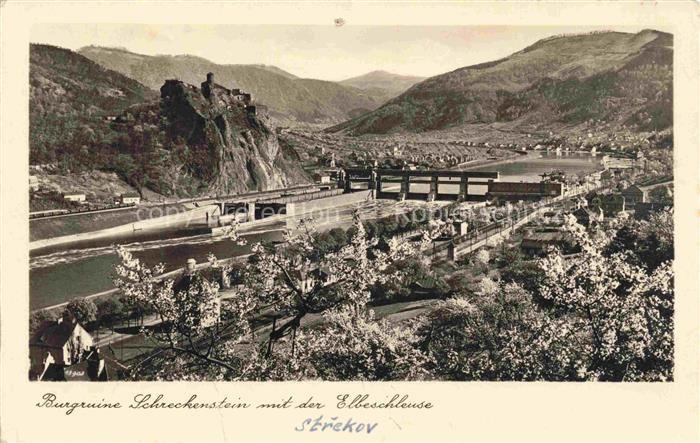 Aussig USTI NAD LABEM CZ Burgruine Schreckenstein mit der Elbeschleuse