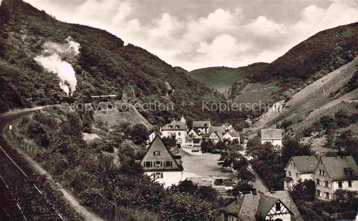 Boppard Rhein Rheinland-Pfalz Panorama Muehltal mit Hunsrueckbahn Dampflokomotiv