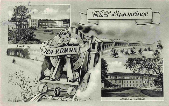 BAD LIPPSPRINGE Kurhaus Asthma-Klinik Dampflokomotive Karikatur