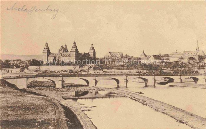 ASCHAFFENBURG Main Bayern Panorama Blick ueber den Main Mainbruecke