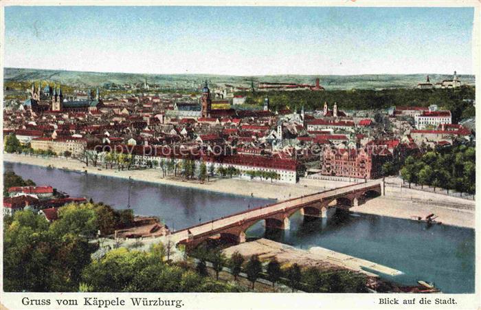 WueRZBURG Bayern Panorama Blick vom Kaeppele auf die Stadt Mainbruecke
