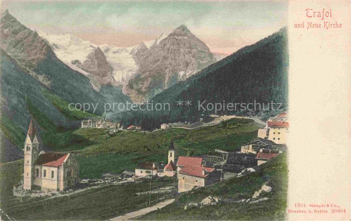 Trafoi Stilfs Bolzano Suedtirol IT Ortsansicht mit neuer Kirche Alpen