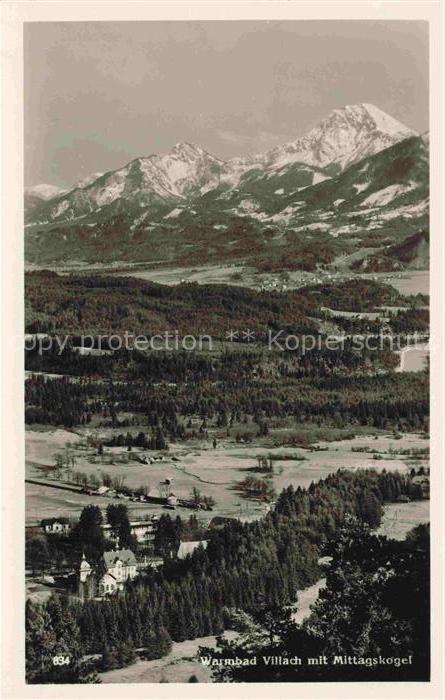 Warmbad Villach Kaernten AT Panorama mit Blick gegen Mittagskogel Karawanken
