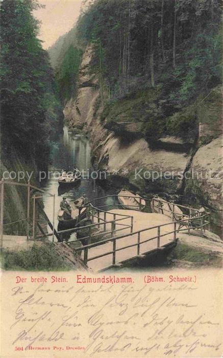 Edmundsklamm Boehmen Hrensko CZ Der breite Stein Schlucht Wasserfall