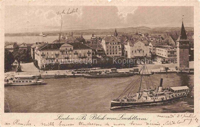 LINDAU  Bodensee Bayern Blick vom Leuchtturm Dampfer