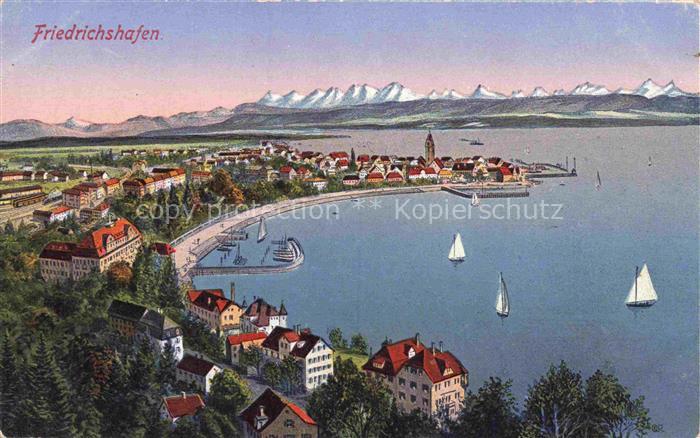 FRIEDRICHSHAFEN Bodensee Panorama Schweizer Alpen Kuenstlerkarte