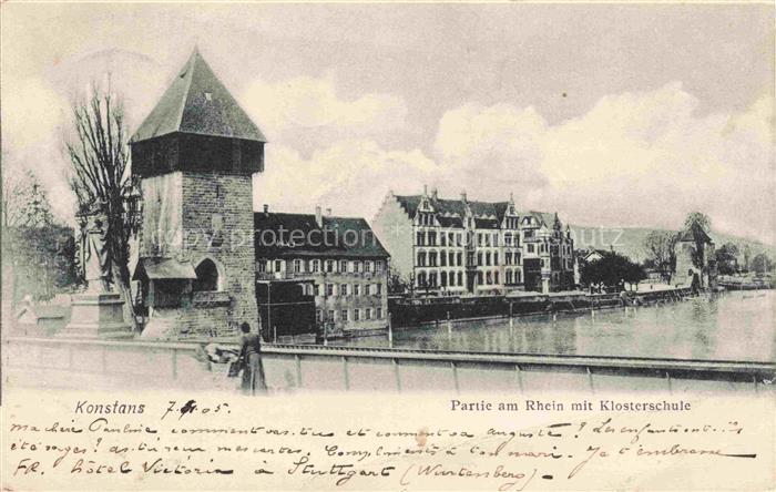 KONSTANZ Bodensee BW Partie am Rhein mit Klosterschule