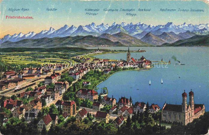 FRIEDRICHSHAFEN Bodensee Panorama mit Schweizer Alpen aus der Vogelperspektive K