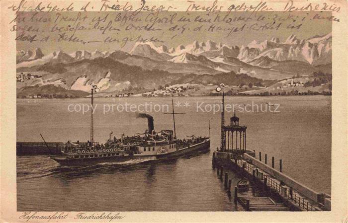 FRIEDRICHSHAFEN Bodensee Hafenausfahrt Dampfer Schweizer Alpen