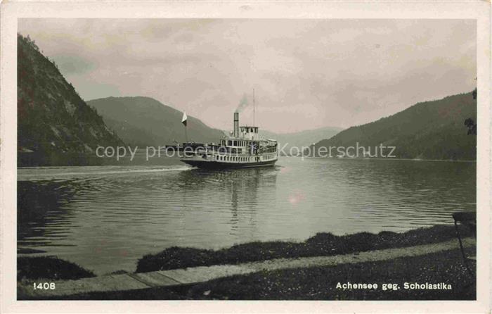 Achensee Tirol AT Uferpartie am See Blick gegen Scholastika Fahrgastschiff