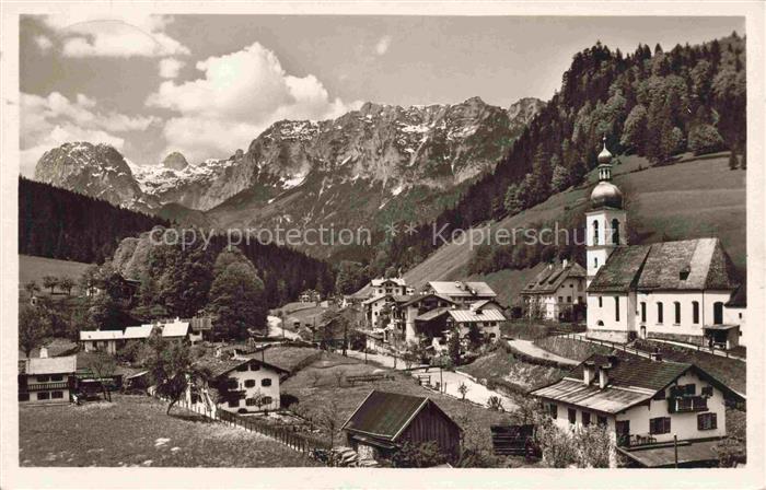 RAMSAU  Berchtesgaden Bayern Ansicht mit Kirche Blick gegen Reiteralpe Berchtesg