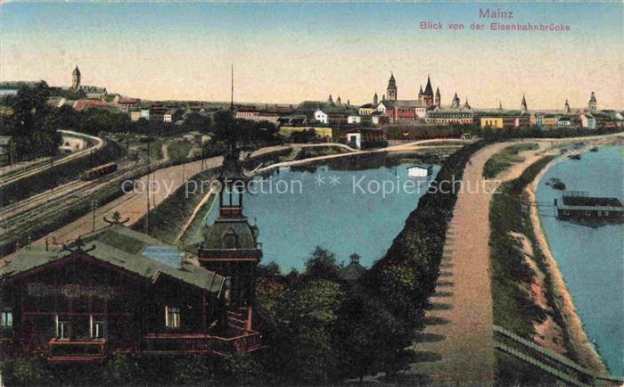 MAINZ  Rhein Panorama Blick von der Eisenbahnbruecke