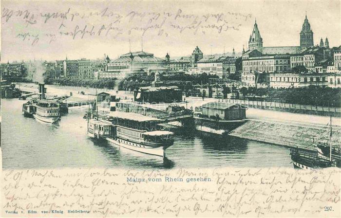 MAINZ  Rhein Ansicht vom Rhein aus Dampfschiff Landungsstelle