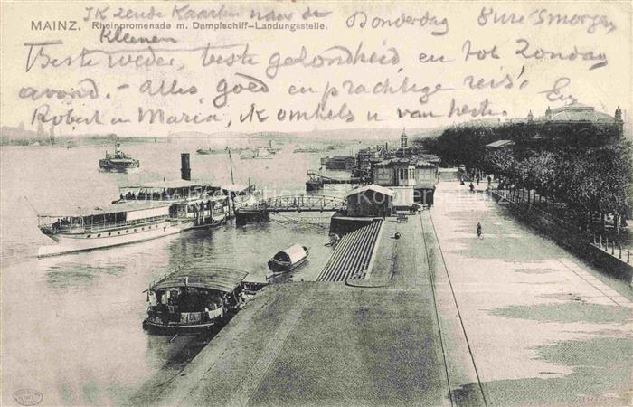 MAINZ  Rhein Rheinpromenade Dampfschiff Landungsstelle