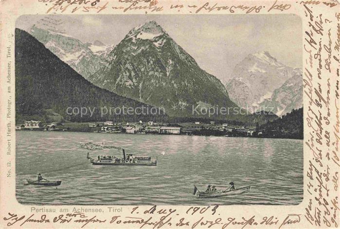 Pertisau Achensee Tirol AT Panorama Blick ueber den Achensee Alpen