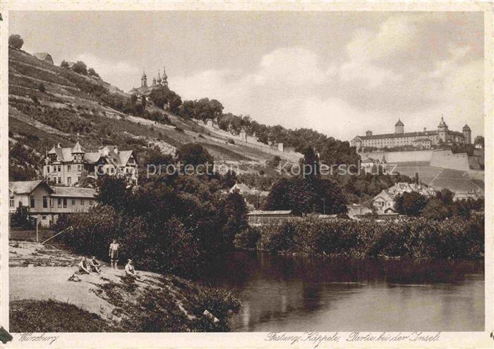 WueRZBURG Bayern Festung Kaeppele Partie bei der Insel Kupfertiefdruck
