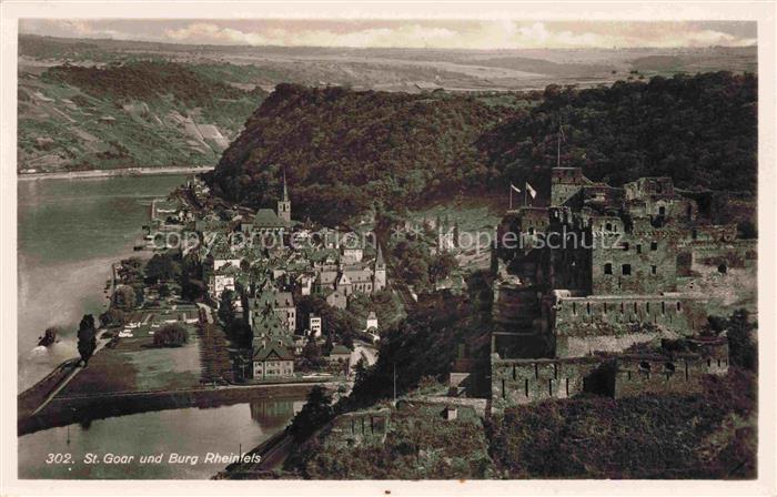 St Goar Rhein Rheinpartie mit Burg Rheinfels
