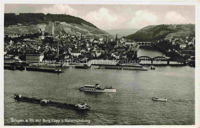 Bingen Rhein Rheinland-Pfalz mit Burg Klopp und Nahemuendung