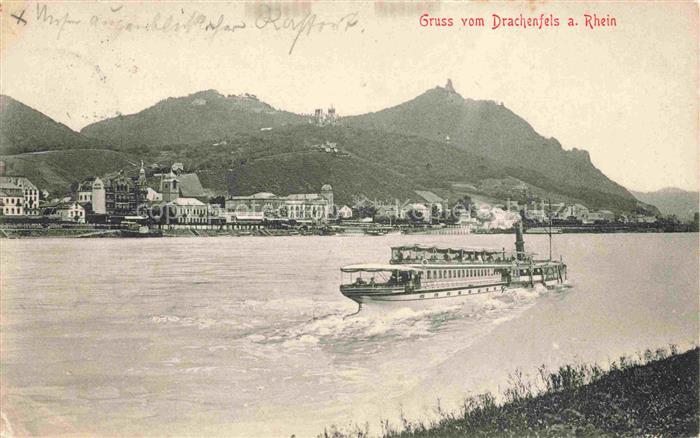 Drachenfels Ruine Koenigswinter NRW Rheinpartie mit Fahrgastschiff