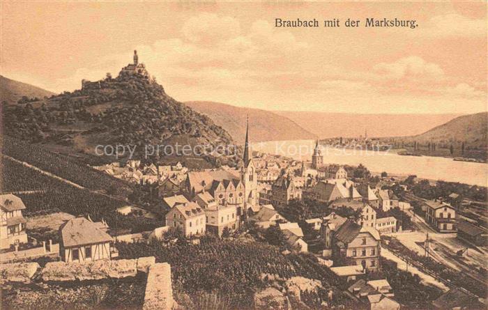 Braubach Rhein Rheinland-Pfalz Panorama mit der Marksburg