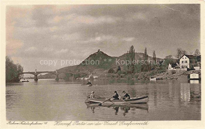 Grafenwerth Grafenwert Insel Bad Honnef NRW Partie an der Insel mit Bruecke