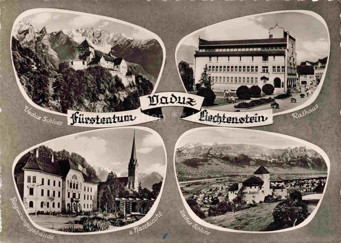 Vaduz Liechtenstein FL Schloss Rathaus Regierungsgebaeude Pfarrkirche Panorama