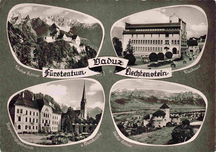 Vaduz Liechtenstein FL Schloss Vaduz Rathaus Regierungsgbaeude Pfarrkirche Panor