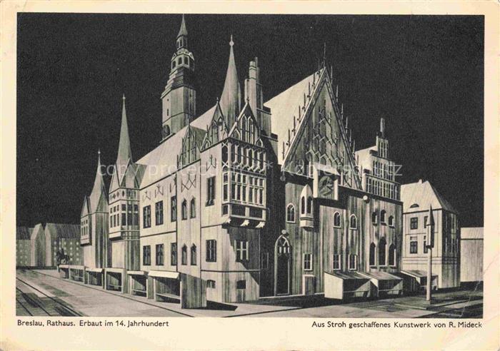 Breslau WROCLAW PL Rathaus 14. Jhdt. Aus Stroh geschaffenes Kunstwerk von R. Mid