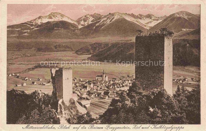Zirl Oberinntal Tirol AT Mittenwaldbahn mit Ruinen Fraggenstein Zirl und Kalkkoe