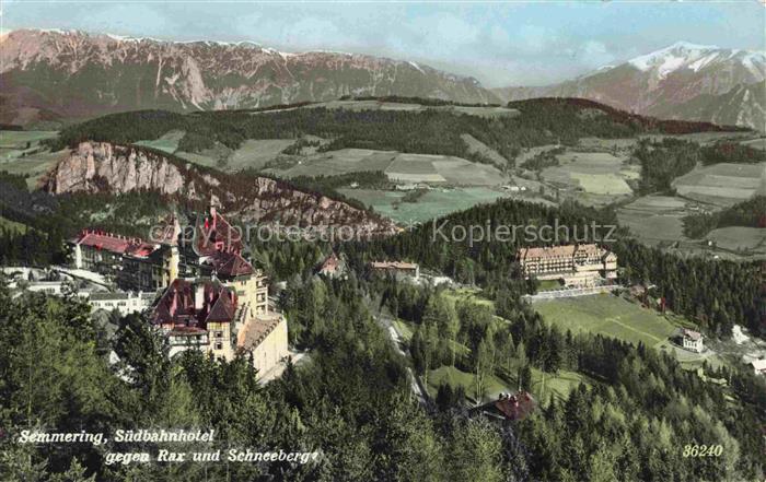 Semmering Niederoesterreich AT Suedbahnhotel mit Rax und Schneeberge
