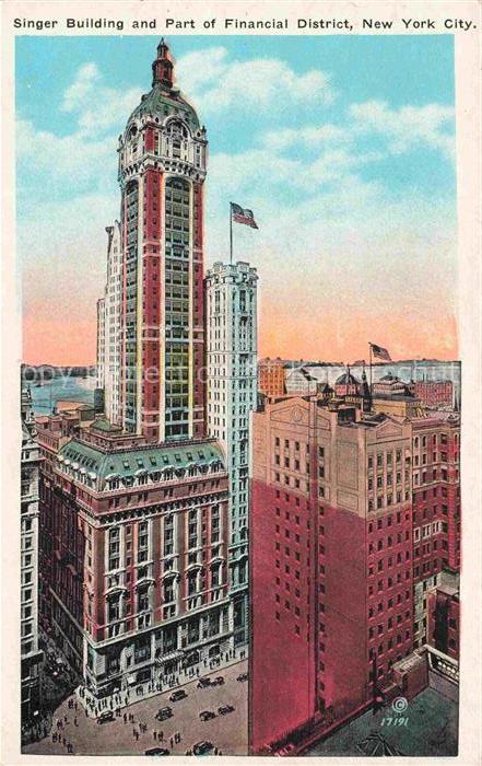 NEW YORK City USA Singer Building and Part of Financial District