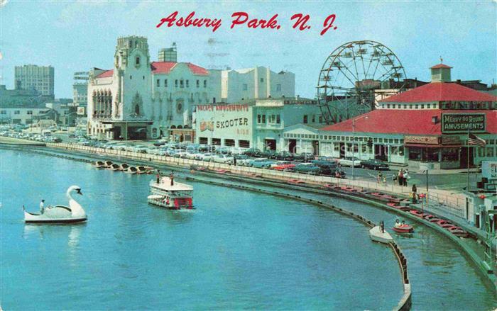 New Jersey US-State Swan and River Boat Traveling on Wesley Lake Asbury Park