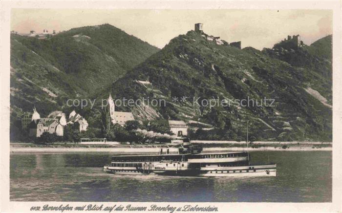 Bornhofen Kamp Rhein Rheinland-Pfalz Rheinpartie mit Blick auf die Ruinen von de