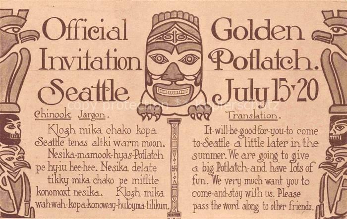 Seattle Washington USA Official Golden Invitation Potlatch