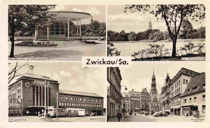 ZWICKAU  Sachsen Musikpavillon am Schwanenteich Hauptbahnhof Hauptmarkt