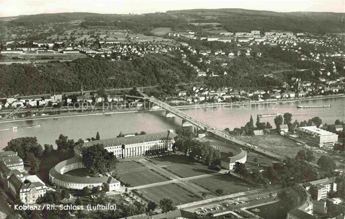 KOBLENZ  Rhein Panorama Blick ueber den Rhein mit Schloss
