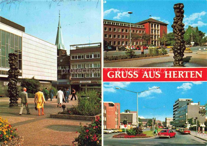 Herten  Westfalen NRW Motive Stadtzentrum Fussgaengerzone Brunnen Strassenpartie