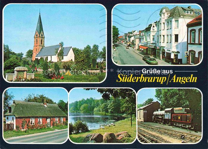 Suederbrarup Schleswig-Holstein Parkanlagen Kirche Strassenpartie Bahnhof Dampfl