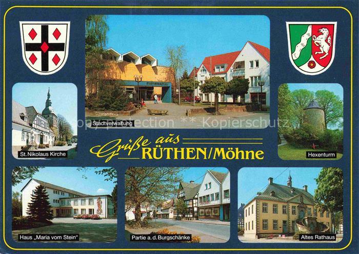 Ruethen Moehne Stadtverwaltung Kirche Hexenturm Haus Maria vom Stein Burgschaenk