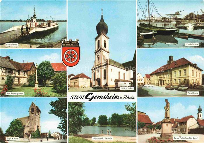 Gernsheim Gross-Gerau Hessen Rheinfaehre Rosengarten Kirche Rheinhafen Stadthaus