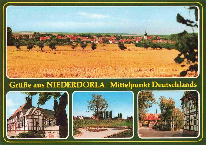 Niederdorla Panorama Blick ueber die Felder Ortsmotive Fachwerkhaeuser