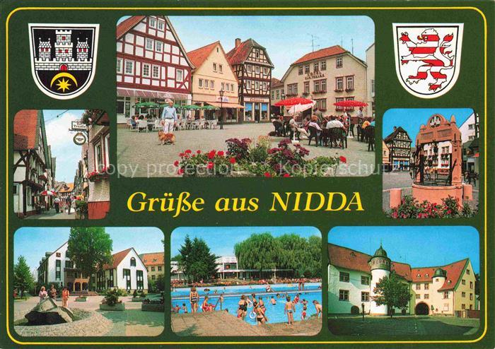 Nidda Wetteraukreis Hessen Motive Stadtzentrum Strassencafés Fachwerkhaeuser Bru