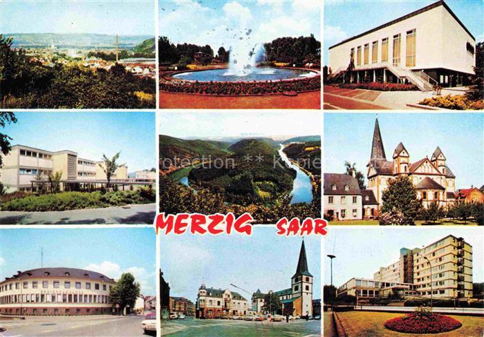 Merzig Gesamtansicht Stadtpark Stadthalle Kreissparkasse Saarschleife St. Peter