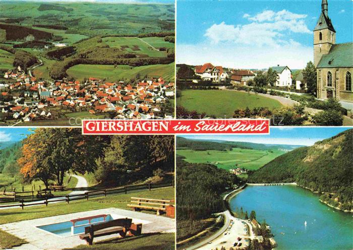 Giershagen Hochsauerlandkreis NRW Motiv mit Kirche Wassertreten Stausee Luftaufn